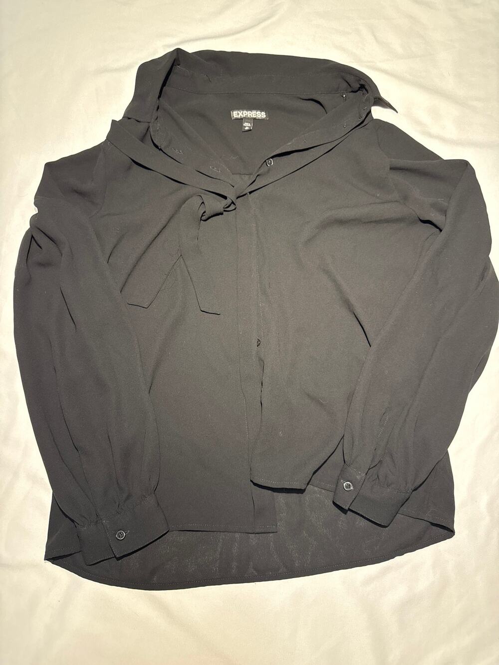 Express Women’s XS Black Tie Neck Blouse Long Sleeve Button Front Career Top
